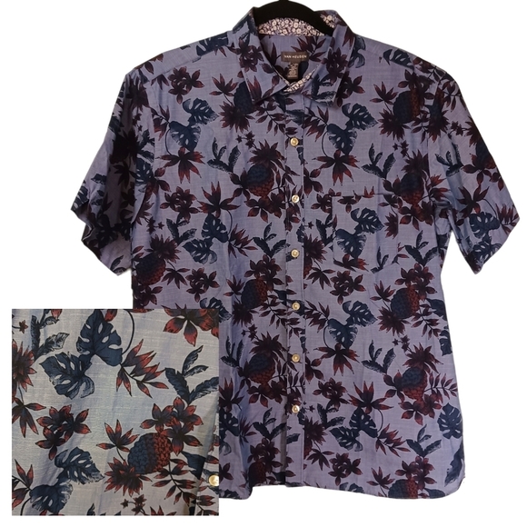 Van Heusen Size Large Mens Dress Shirt Blue Palms Short Sleeve 16/16.5 Nwot - Picture 1 of 4